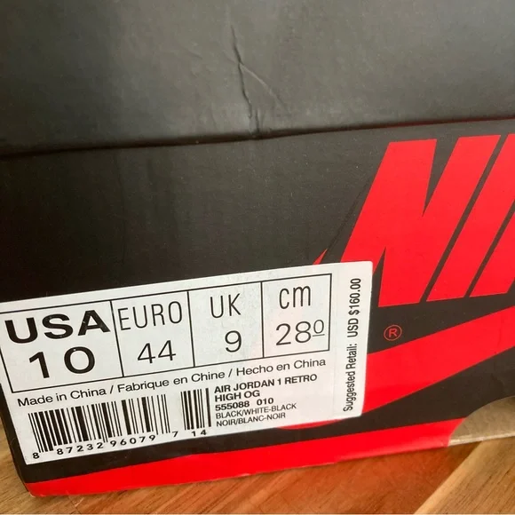 Nike Air Jordan 1 Retro High OG Black White 555088-010 Mens Size 10 - Picture 8 of 10